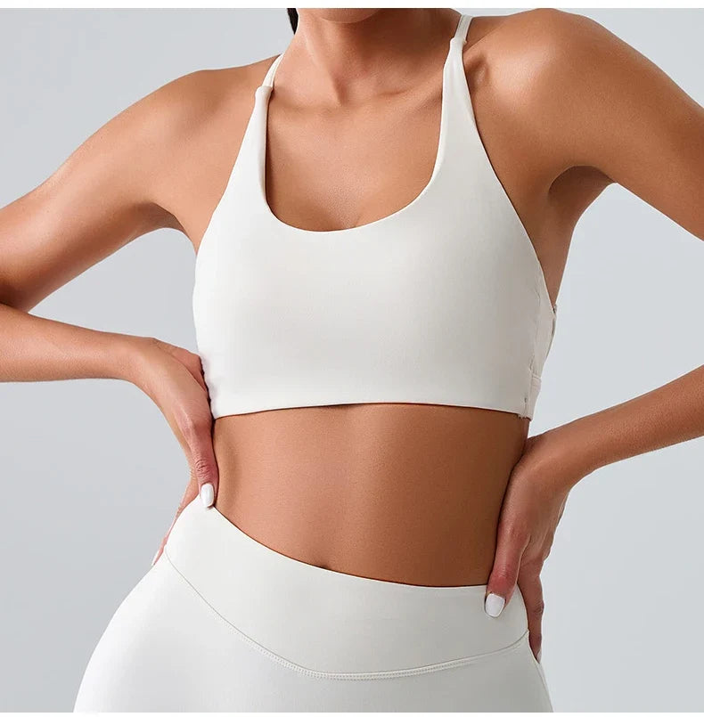 Beautiful Back Cross Back Women Bra Fitness Bra Tights Yoga Vest High Strength Shockproof Gym Sports Top Push Up With Chest Pad