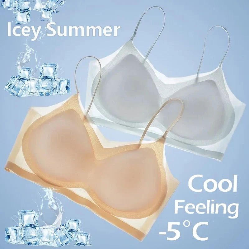 Summer Ice Silk Seamless Ultra-thin Ice Silk Bra Lifting Bra M-4XL Women's Sports Bra Wireless Underwear Air Cooling Brassier