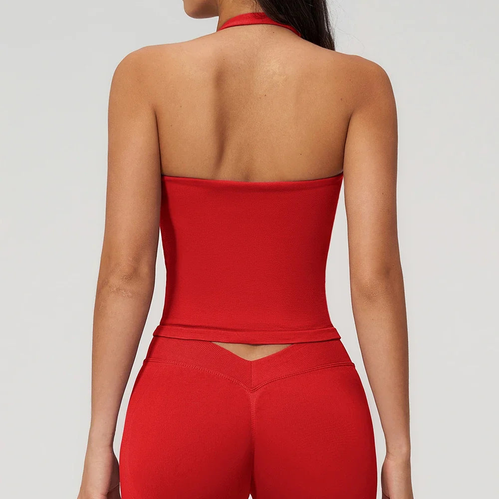 Hanging Neck Yoga Sports Bra Summer Shock Proof Gym High Strength Workout Fitness Underwear Push Up Top Yoga Bra Running Vest