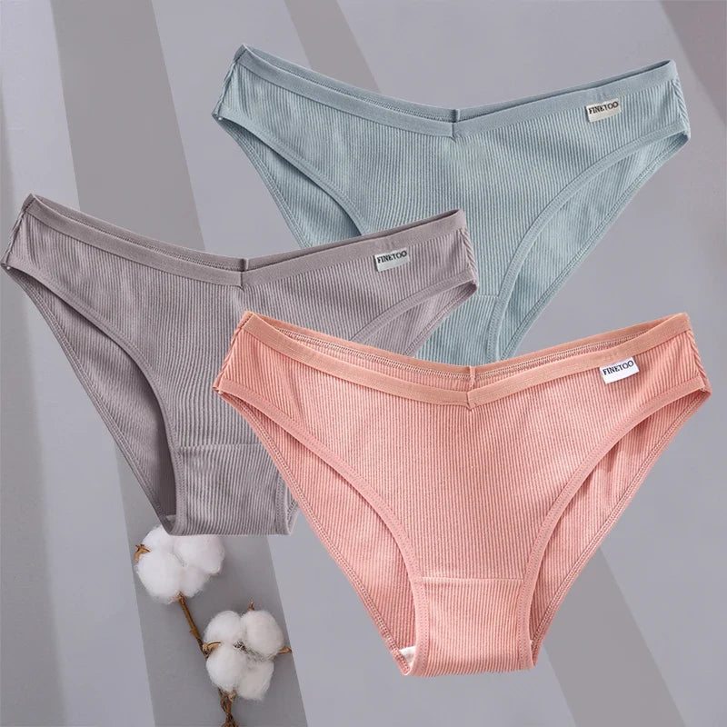 3PCS/Set Women Cotton Briefs Panties Ladies Sexy Solid Color Low Waist Underwear Female Soft Breathable Intimates Lingerie 2024