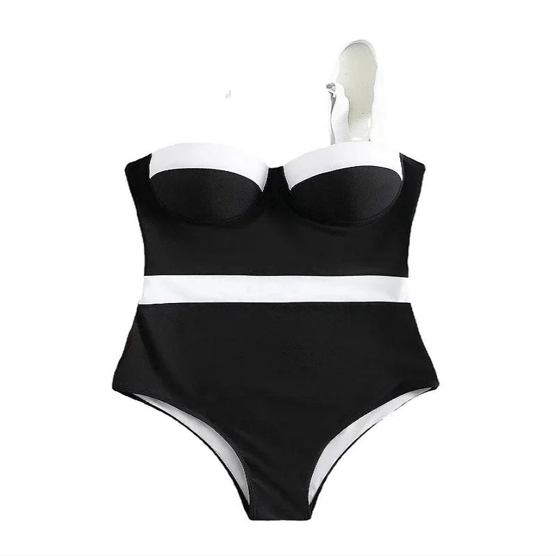 2024 New Push Up Swimsuit One Piece Patchwork Swimwear Women Sexy Underwire Bodysuit Monokini Women Bathing Suits Swimming Suits