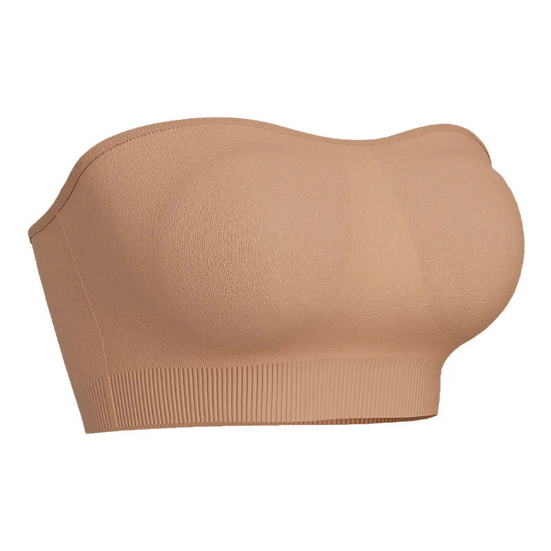 Women's Strapless and Wire-free Bandeau Bra with Full Cup Thin Mold Padding Non-slip Silicone Seamless Bra Plus Size Underwear