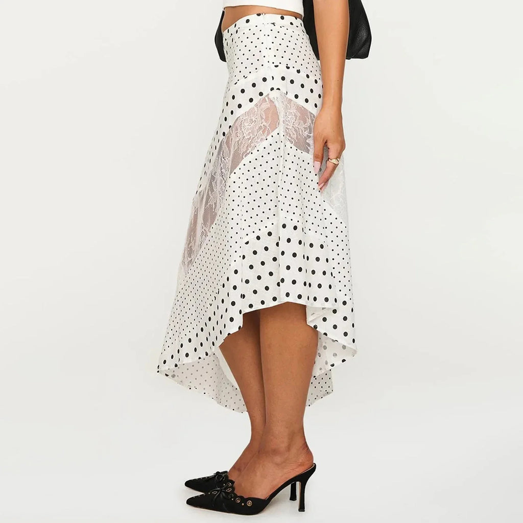 New Irregular Women Lace Flowy Midi Skirt Vintage Low Waist Floral Print Long Skirt Lightweight Summer Sexy Club Party Skirt