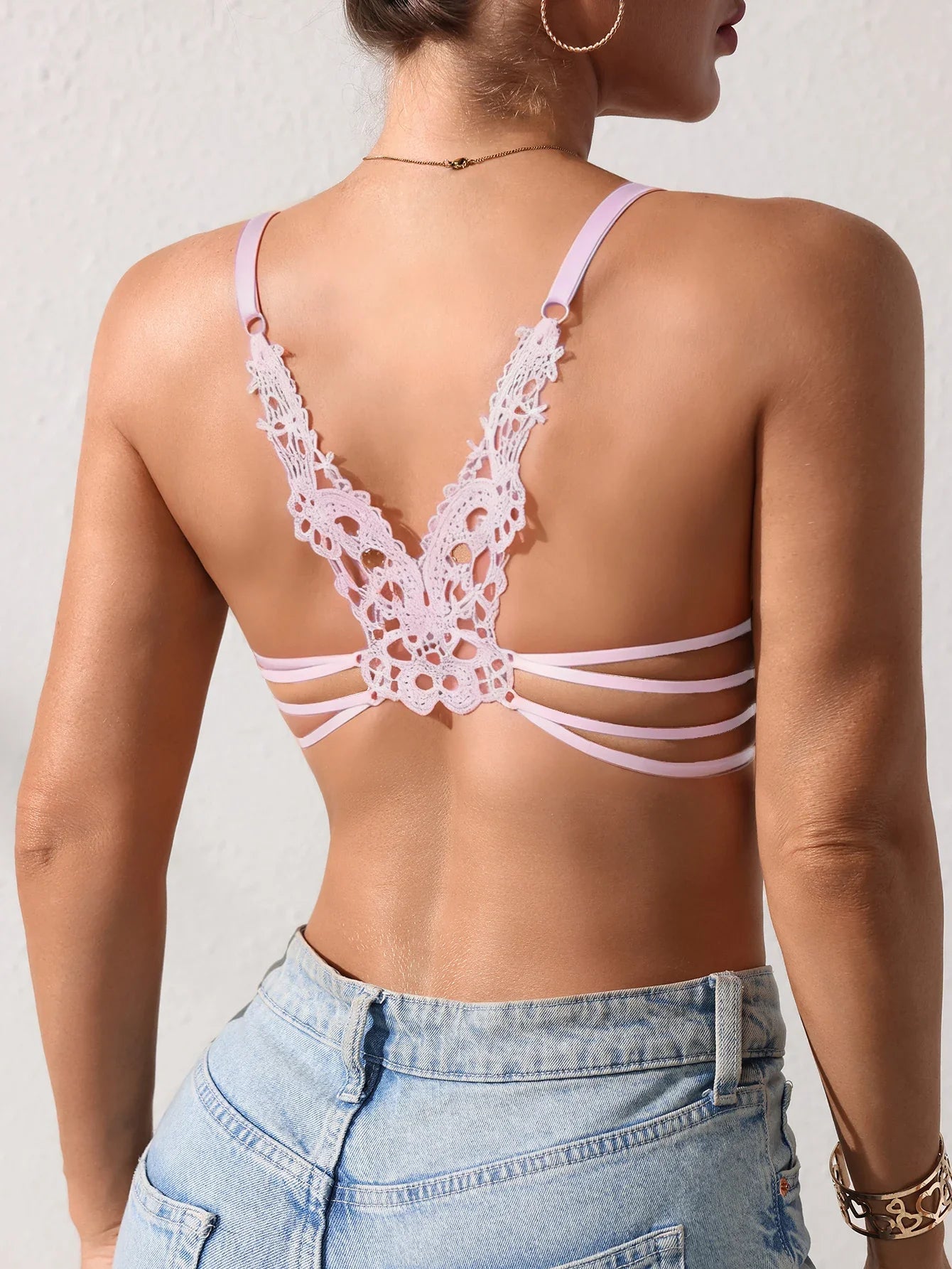 Women's Lace Butterfly Back Beauty Push up Sexy Bras Modern Trend Solid Color Front Buckle Bra for Woman