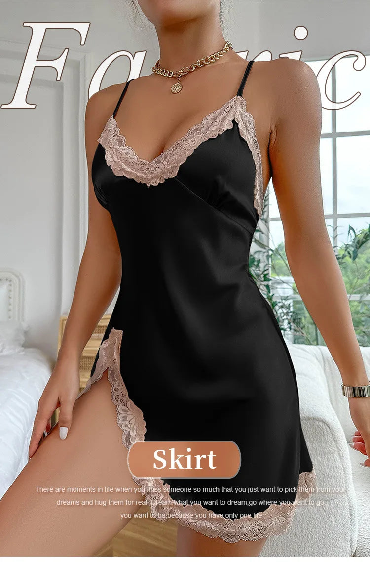 Ice Silk Night Dress Feminine Backless Suspender Skirt Summer New Short Skirt Thin Breathable Large Size Nightgown Pajamas Set