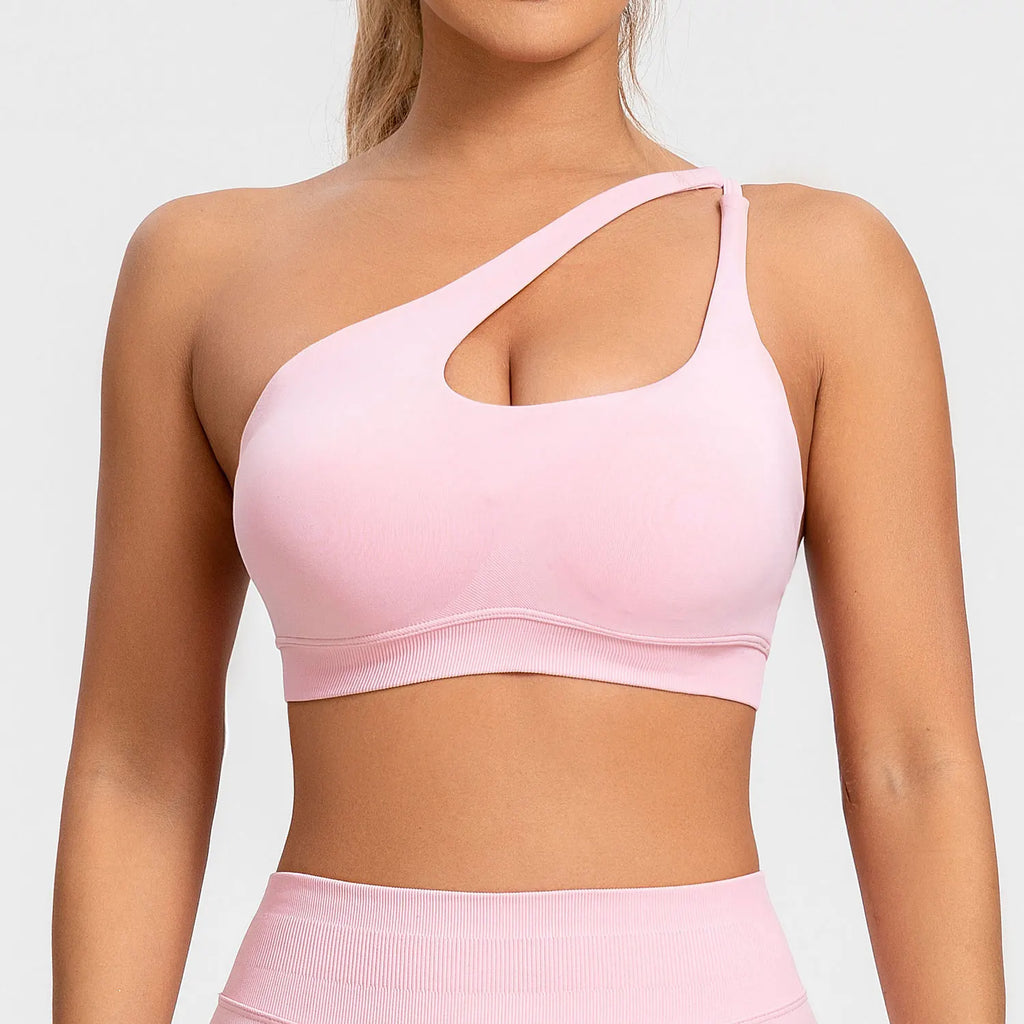 NCLAGEN Asymmetric Sports Bra High Support Backless Gym Top Women Halter Fitness Running Workout Clothes Sexy Seamless Underwear