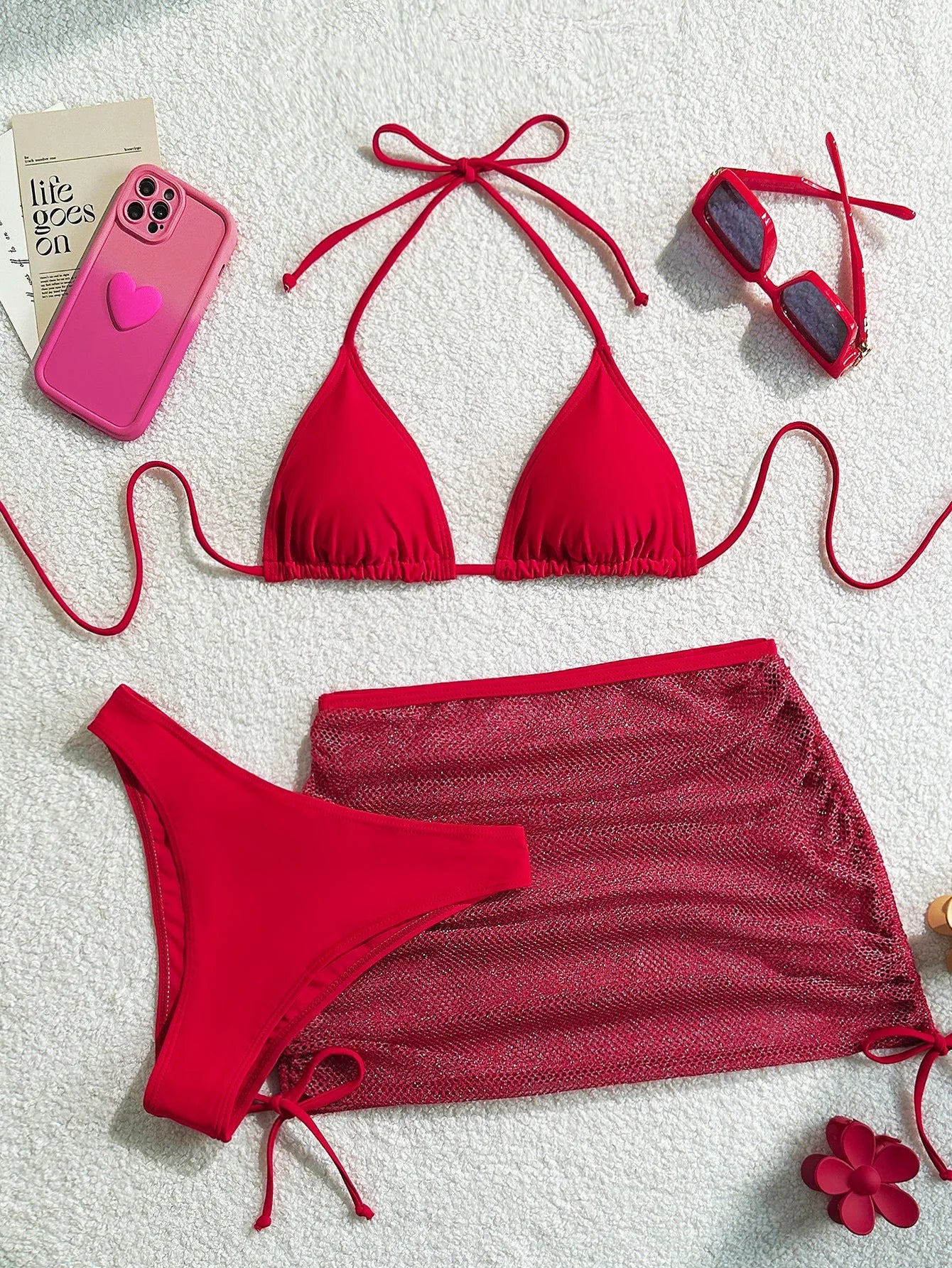 Sexy White Swimsuits Women Mesh Pleate Drawstring 3 Piece Bikinis Sets 2025 Push Up Bathing Suit High Waist Swimwear Biquini