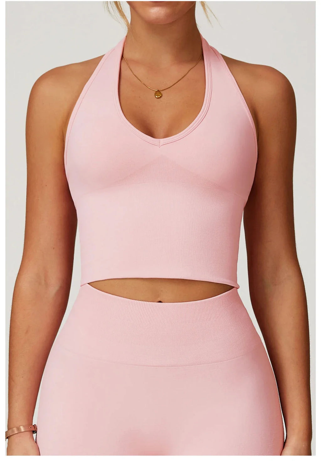 Seamless High Stretch Sports Bra Women Halter Yoga Bra Padded Backless Sports Bras Gym Crop Top Push Up Workout Yoga Tops Woman