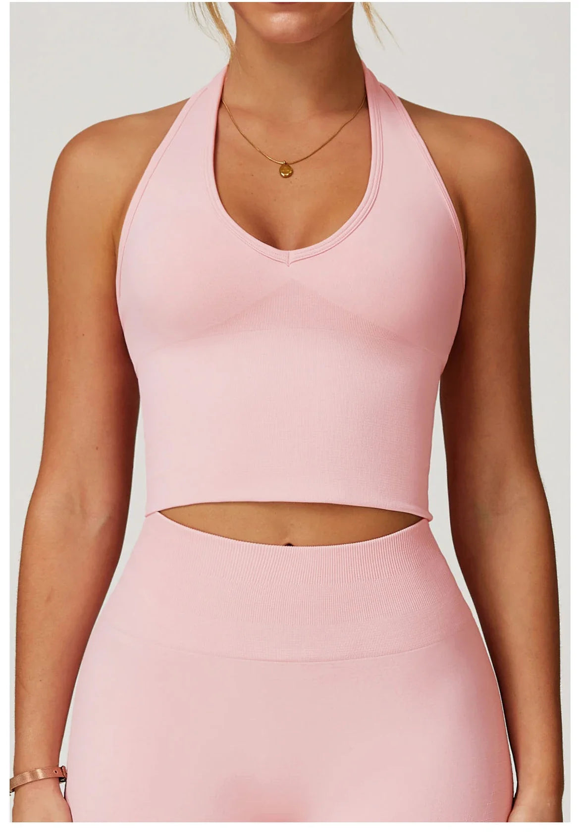 Seamless High Stretch Sports Bra Women Halter Yoga Bra Padded Backless Sports Bras Gym Crop Top Push Up Workout Yoga Tops Woman