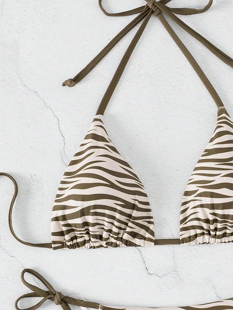 Sexy Zebra Striped Bikini Women Halter Push Up Triangle Swimsuit Brazilian Summer Bathing Suit Micro Swimwear 2025 Swimming Suit