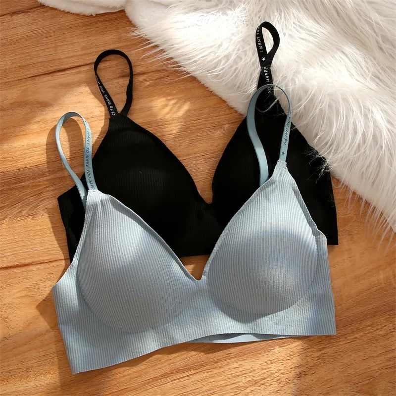 Deep V Knitting Bra Women Wireless Bras Sexy Padded Bralette Ladies Comfortable Brassiere Female Soft Underwear 6 Colors 2023