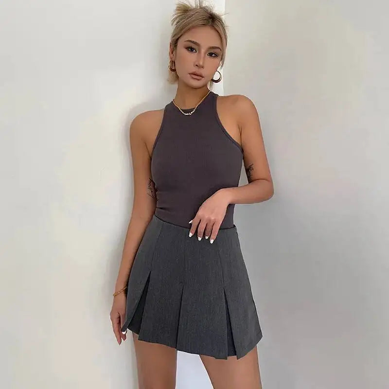 WOMENGAGA American High Street A-line Short Unif School Girl Fairy Grunge Skirt High Waist Pleated Skorts Streetwear Lovely HM2O
