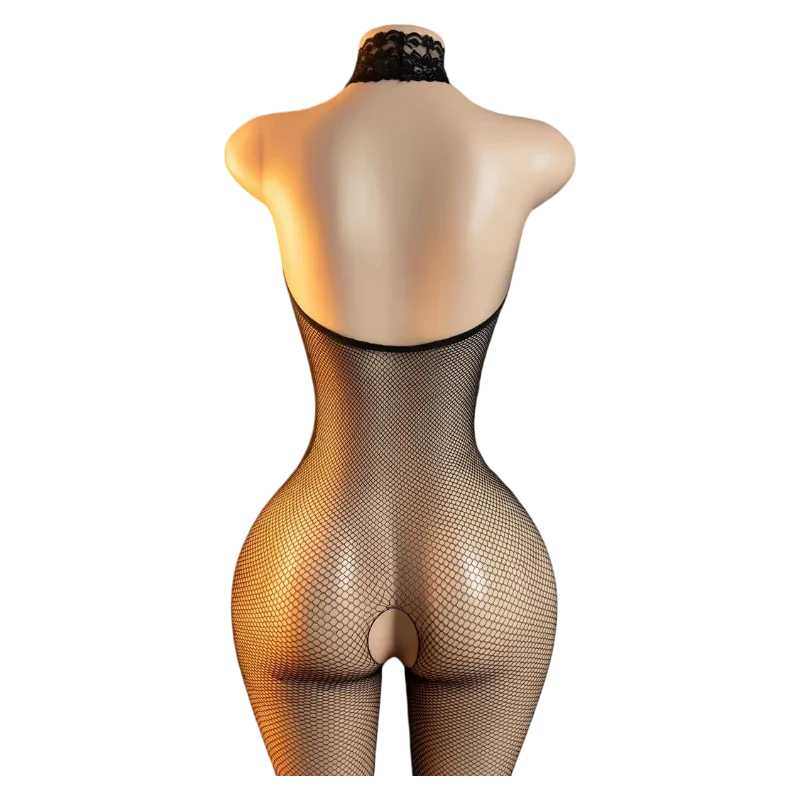 Transparent Fishnet Hollow Lingerie Set Women Hanging Neck Erotic Crotchless Bodystockings Open Bras BodySuits Hot Underwear Set