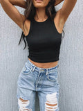 Ribbed Tank Top Women White Summer Casual Fitness Short Vest Candy Colors Knitted Off Shoulder Sexy Crop Top Women