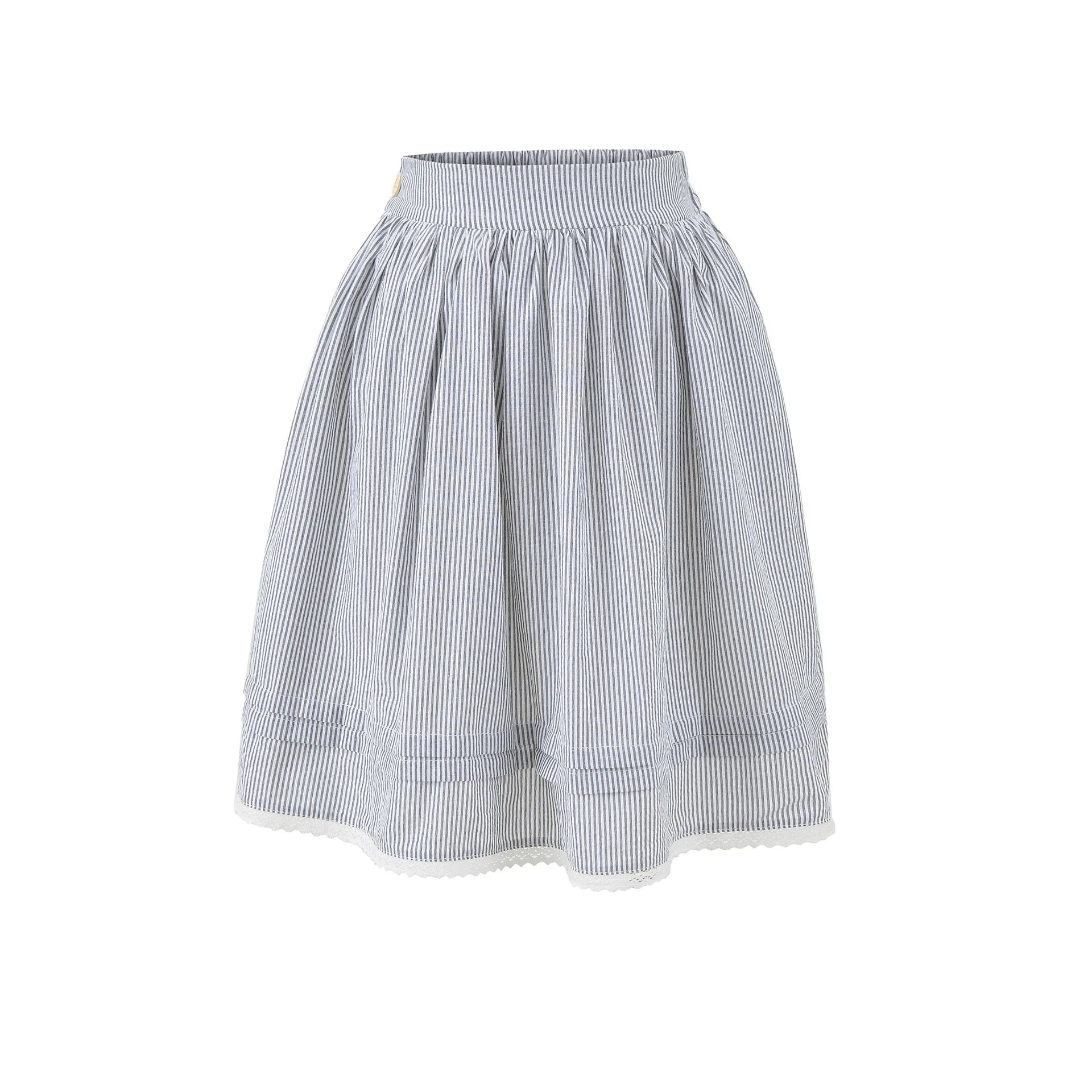 Spring French Style Fresh Slimming Blue Striped Lace Trimmed High Waist A-Line Short Skirt Half Skirt For Woman Casual HMJ9