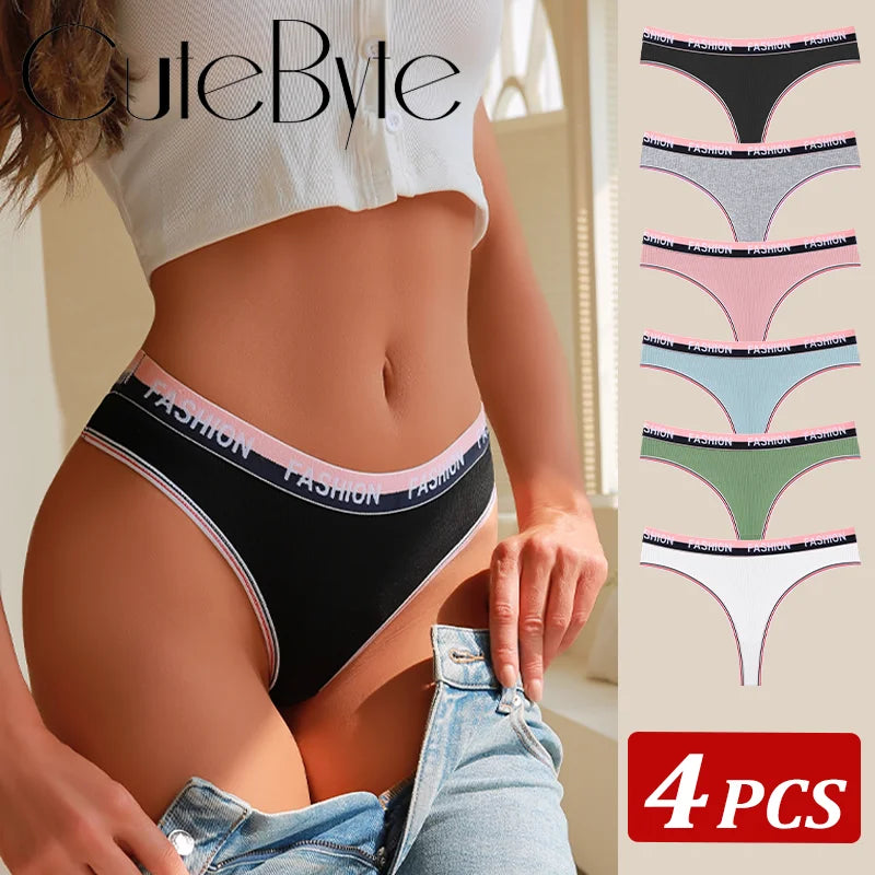 4Pcs Women's Seamless Cotton Briefs Intimates Sexy Panties Solid Color Breathable Underwear Female Low Waist Soft Lingerie S-XL