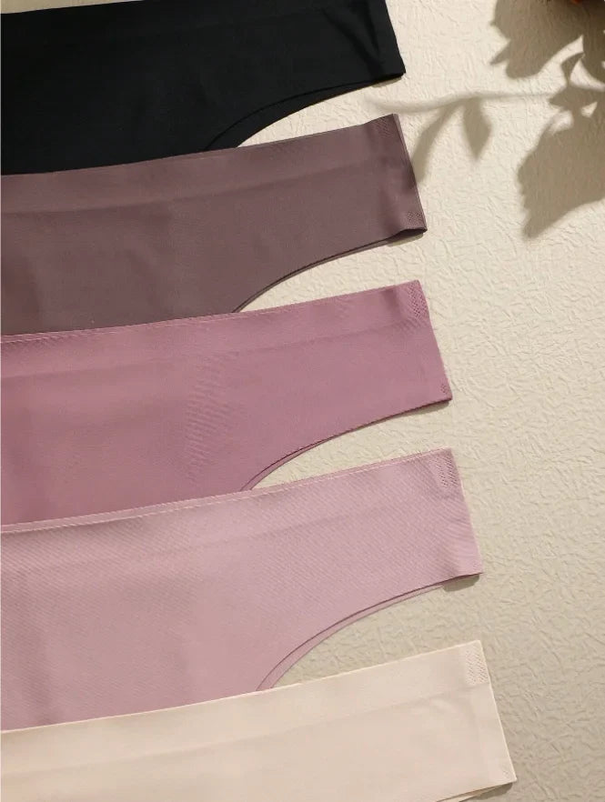 5PCS Seamless Maillard Panties Ultra-thin Brazilian panties Women Ice Silk Underwear Sexy Panty Low Waist G-string Female Solid