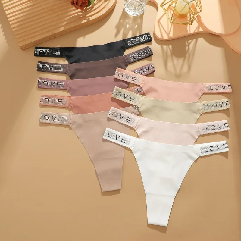 3Pcs/Set Low Waist Sexy Panties Women Thongs Rhinestones Letter Diamonds G-string Sports Thong Shorts Briefs T-back Size XS-XL