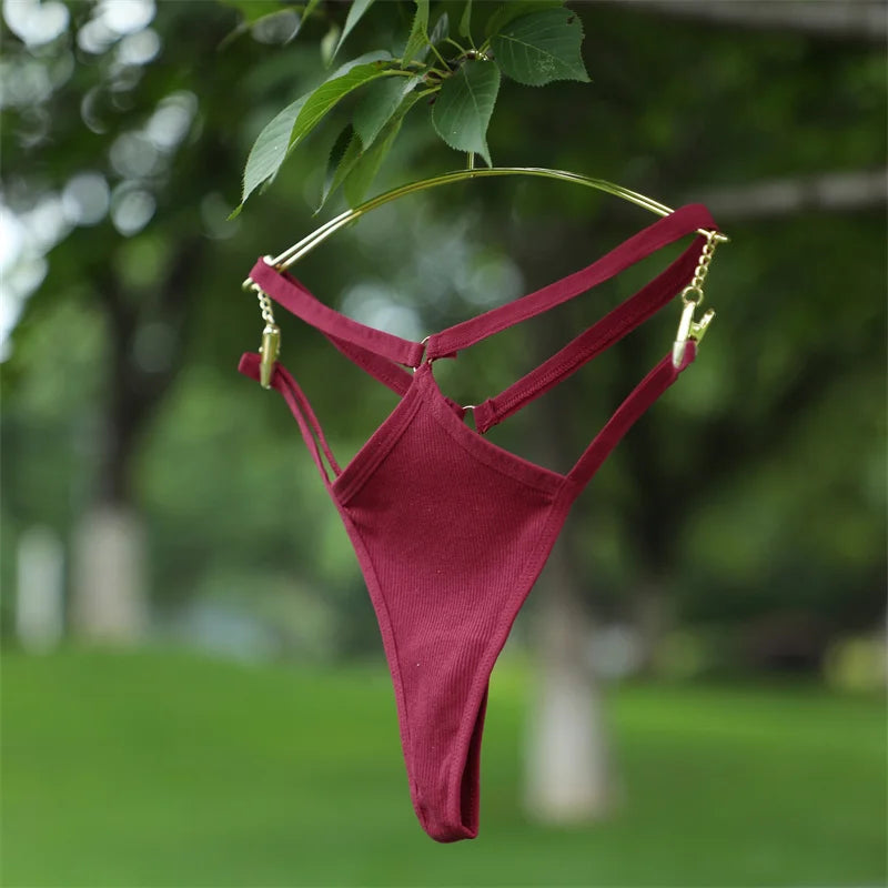 5PCS Women Sexy Cotton Panties Two Belts Hollow Out G-String Thongs Breathable Underwear for Female Solid Color Lingerie S-XL
