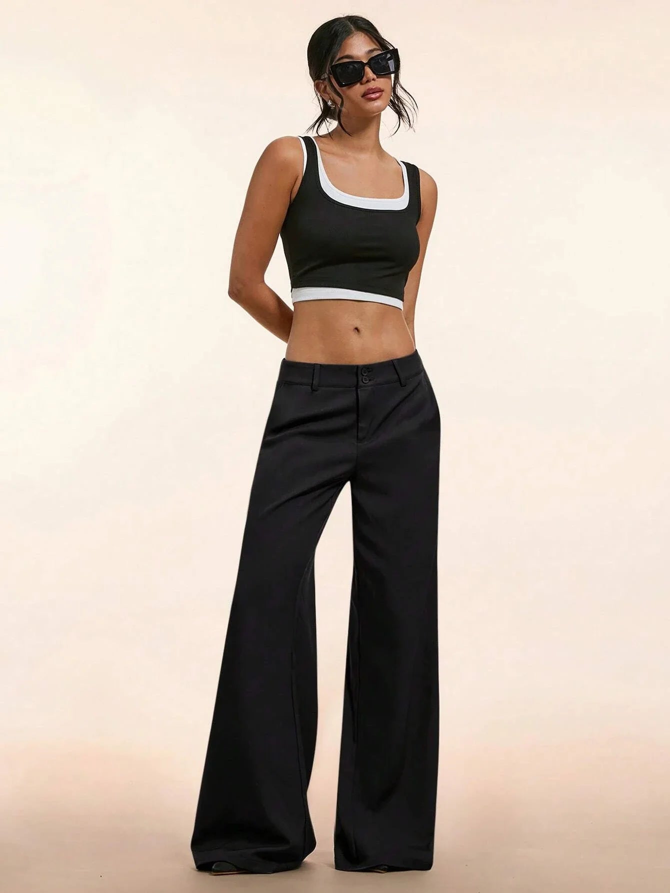 Women's Elegant Low Waist Personalized Slight Flared Leg Pants Casual Ribbed Wide Leg Mopping Trousers Streetwear 2025