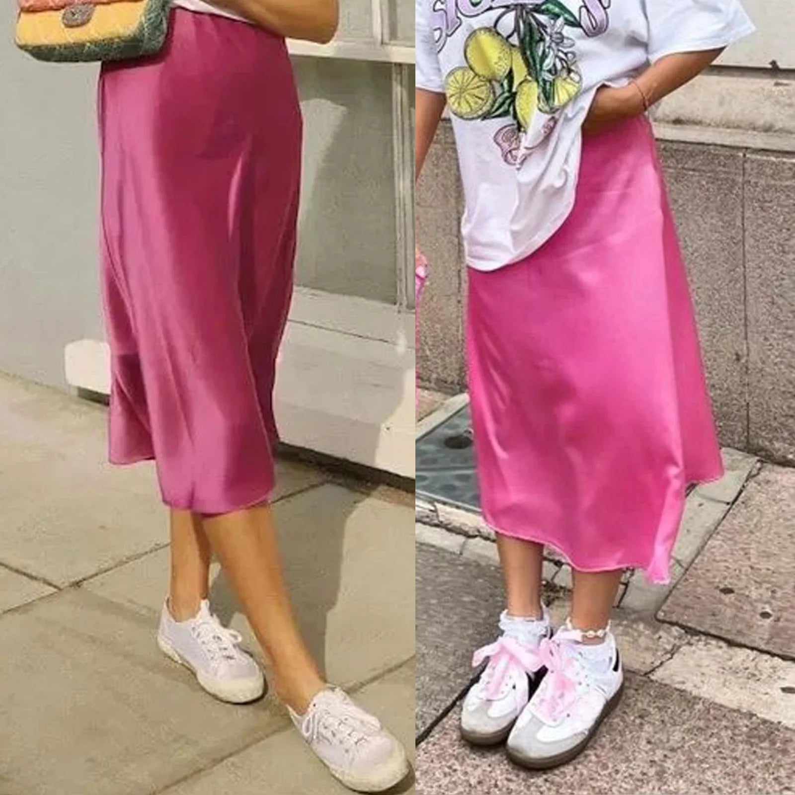 Women Summer Spring High Waist Skirts Fashion Vintage Solid Color Long Satin Texture Skirt Chic Female Long Skirts Mujer