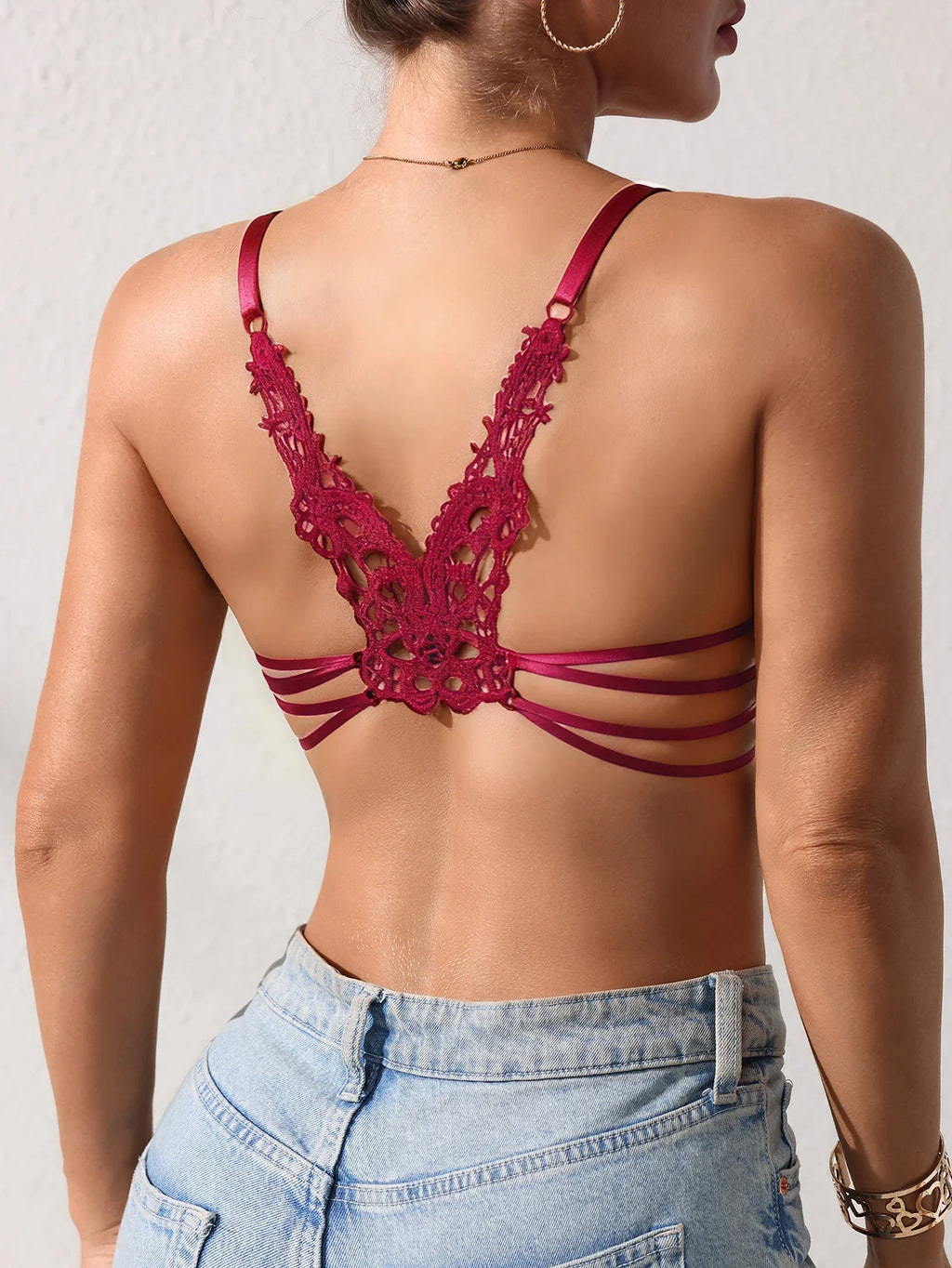 Women's Lace Butterfly Back Beauty Push up Sexy Bras Modern Trend Solid Color Front Buckle Bra for Woman