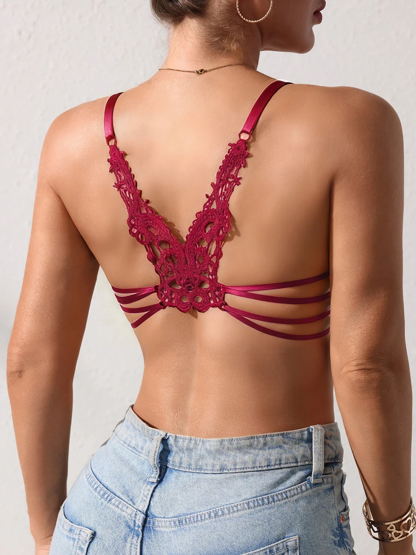Women's Lace Butterfly Back Beauty Push up Sexy Bras Modern Trend Solid Color Front Buckle Bra for Woman