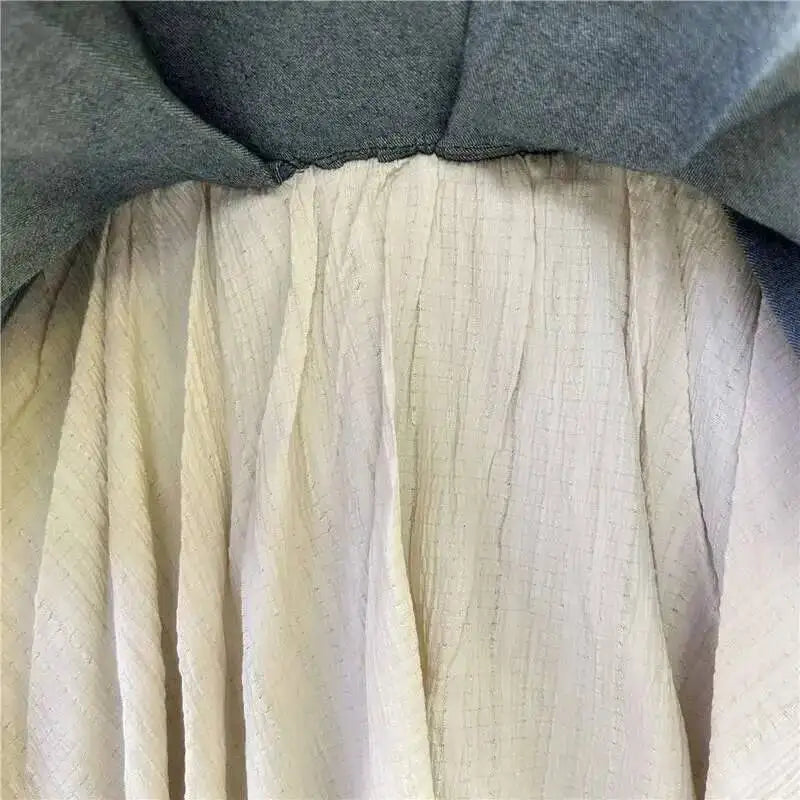 Retro Spliced Denim Pleated Skirt For Women Summer New Temperament Hot Girl Fashionable High Waist A-line Skirt Fashion AS1C