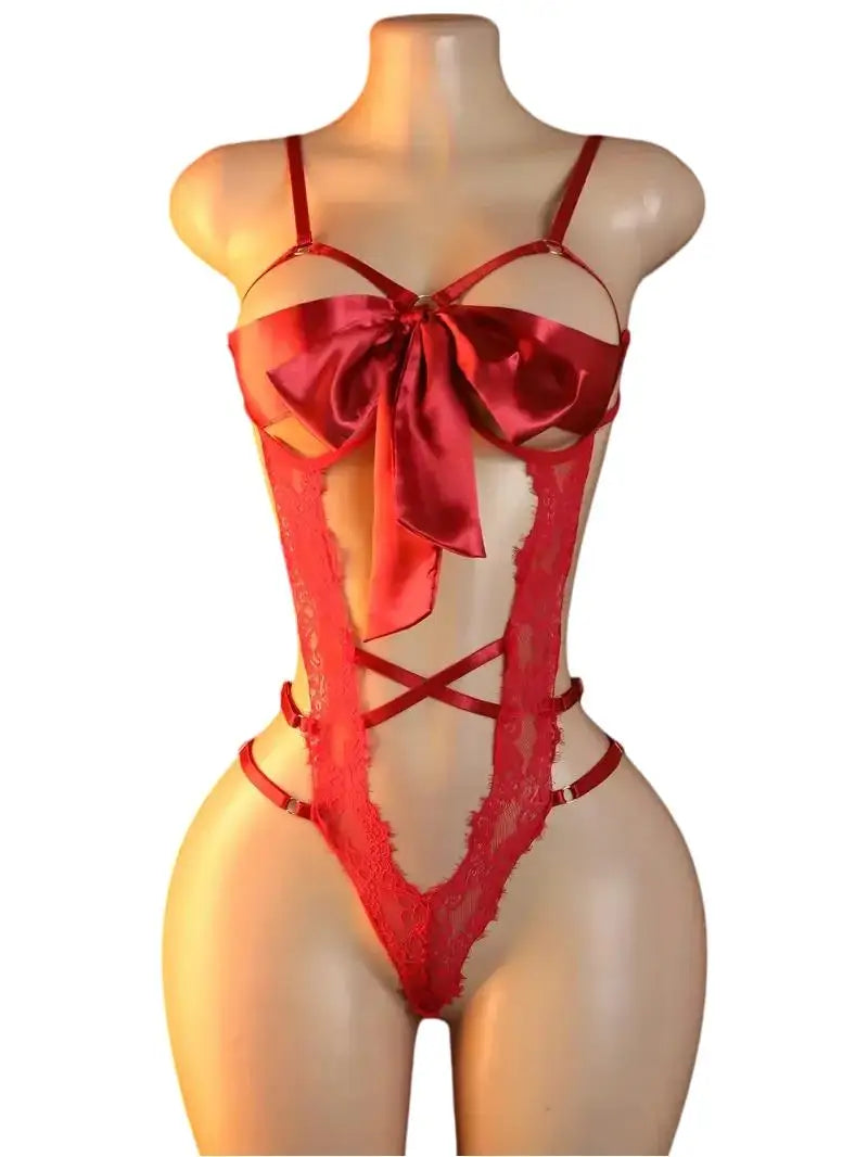 Adult Erotic Lingerie Women BodySuit Crotchless Sexy Temptation Lace Hollow Body Suit Pajamas Cosplay V-neck Hot UnderwearSet