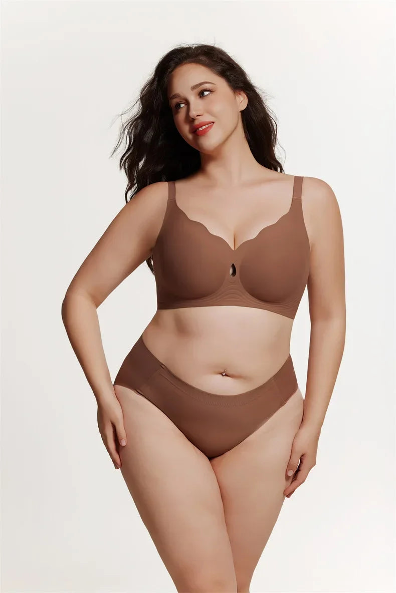 Wireless Comfortable Bra Large Cup Seamless Anti-Sagging Back Smoothing Underwear Soft Women's Hollowed-Out Full Cover Bras