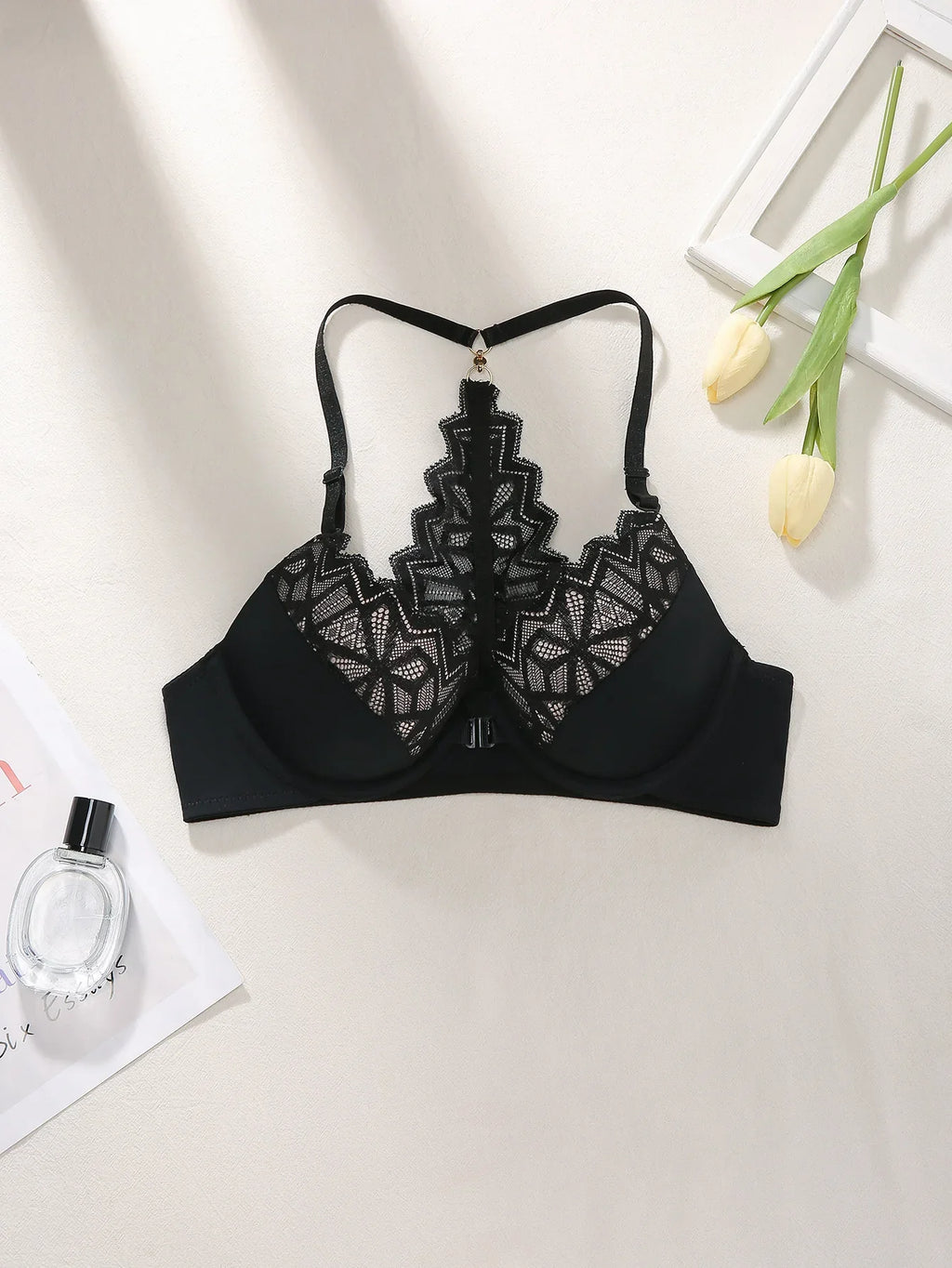 Sexy Color-Block Lace Women's Bra Beautiful Back with Hollow-Out Mesh Lace Push up Bra Comfort Underwear Lingerie