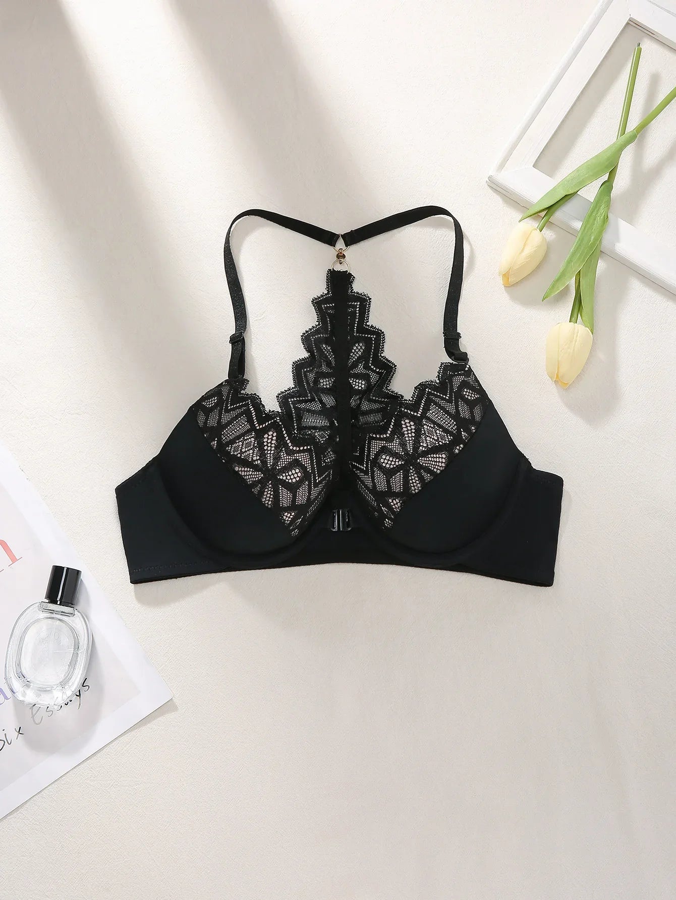 Sexy Color-Block Lace Women's Bra Beautiful Back with Hollow-Out Mesh Lace Push up Bra Comfort Underwear Lingerie