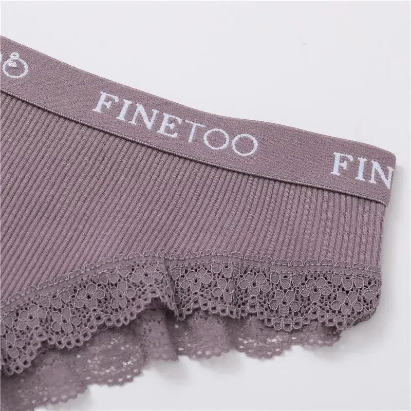 FINETOO 2Pcs/Set Women Cotton Brazilian Panties Plus Size M-2XL Lingerie Sexy Lace Underwear Low Rise Girls Intimates Underpants