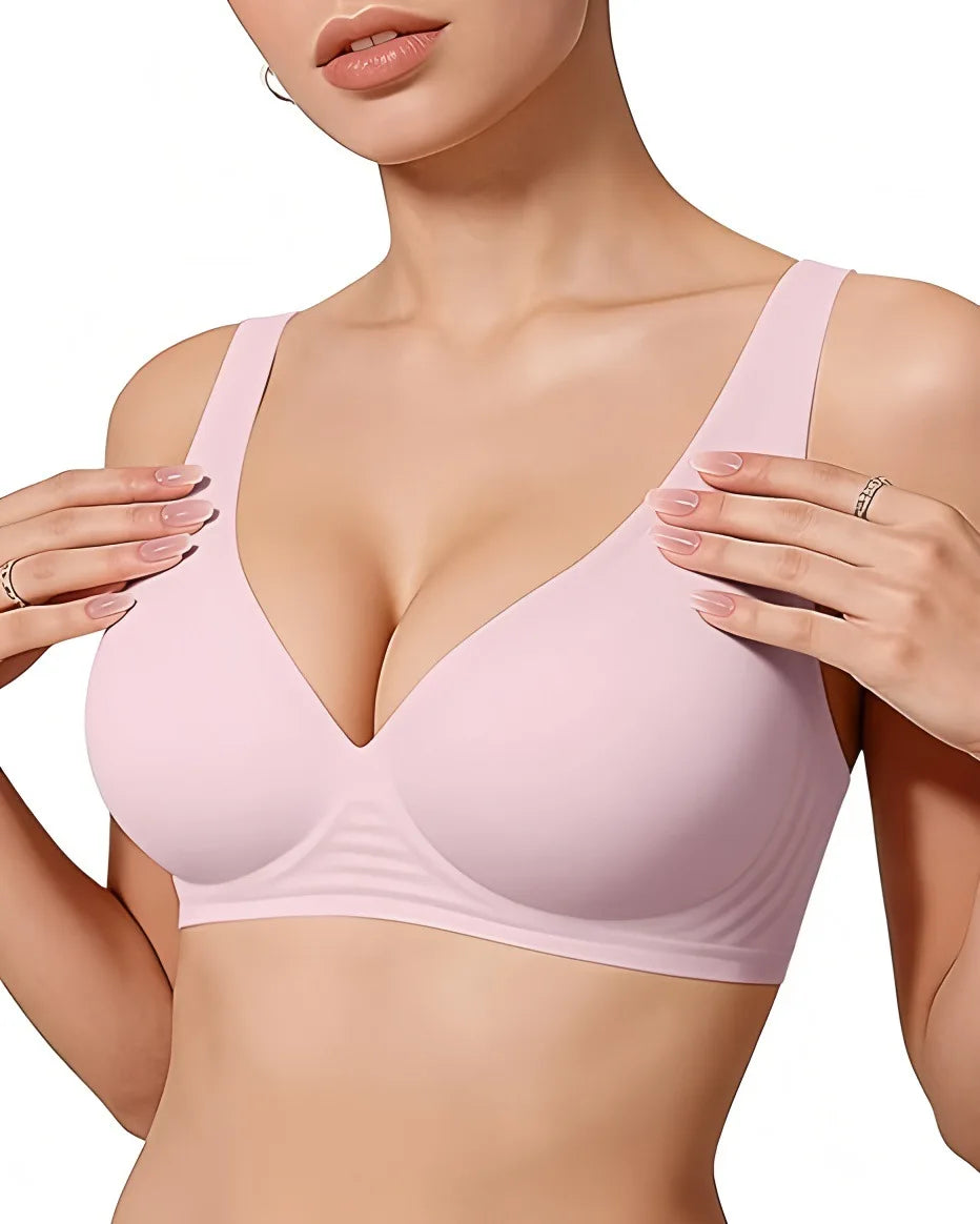 Women's Deep V Solid Color Seamless Full Cup Bra Wire-Free Comfortable Supportive Wire-Free Bra T-Shirt Push-Up Bra Underwear