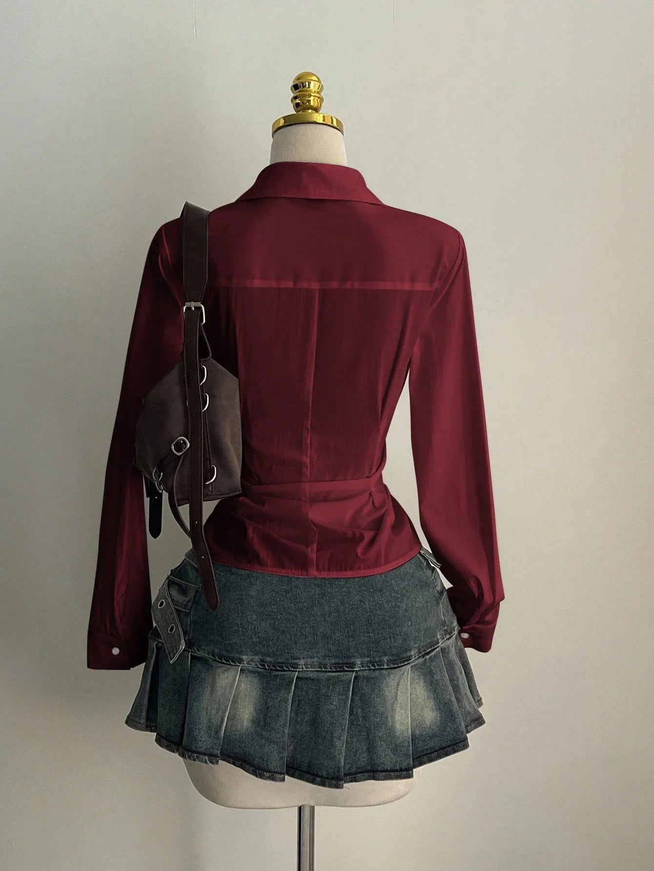 Women's Casual Side Strap Slim Fit Long Sleeve Shirt Sexy V-Neck Pleating Top Spring/Fall 2026