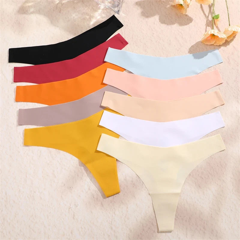 8PCS/Set Seamless Ice Silk Panties Women V-Waist Underwear Sexy Sports Briefs Panties Female Soft Ultra-thin Lingerie G-string