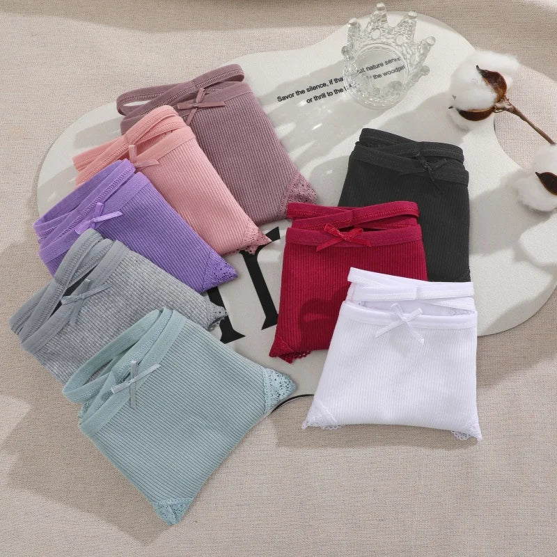3PCS/Set Women Cotton Panties Low Waist Sexy Lace Brazilian Briefs Female Cross Webbing Underpants Soft Breathable Lingerie S-XL