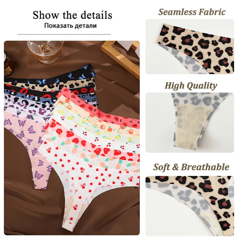 3Pcs Women G-string Seamless Sweet Fruit Thongs Low-waist Panties Ladies Soft Cute Thongs Female S-XL T-Back Panties Underwear