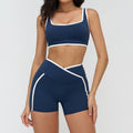 Patchwork Backless Yoga Sets Women Sportswear High Waist Gym Scrunch Bum Shorts Set Female Fitness Sports Suit Workout Clothes