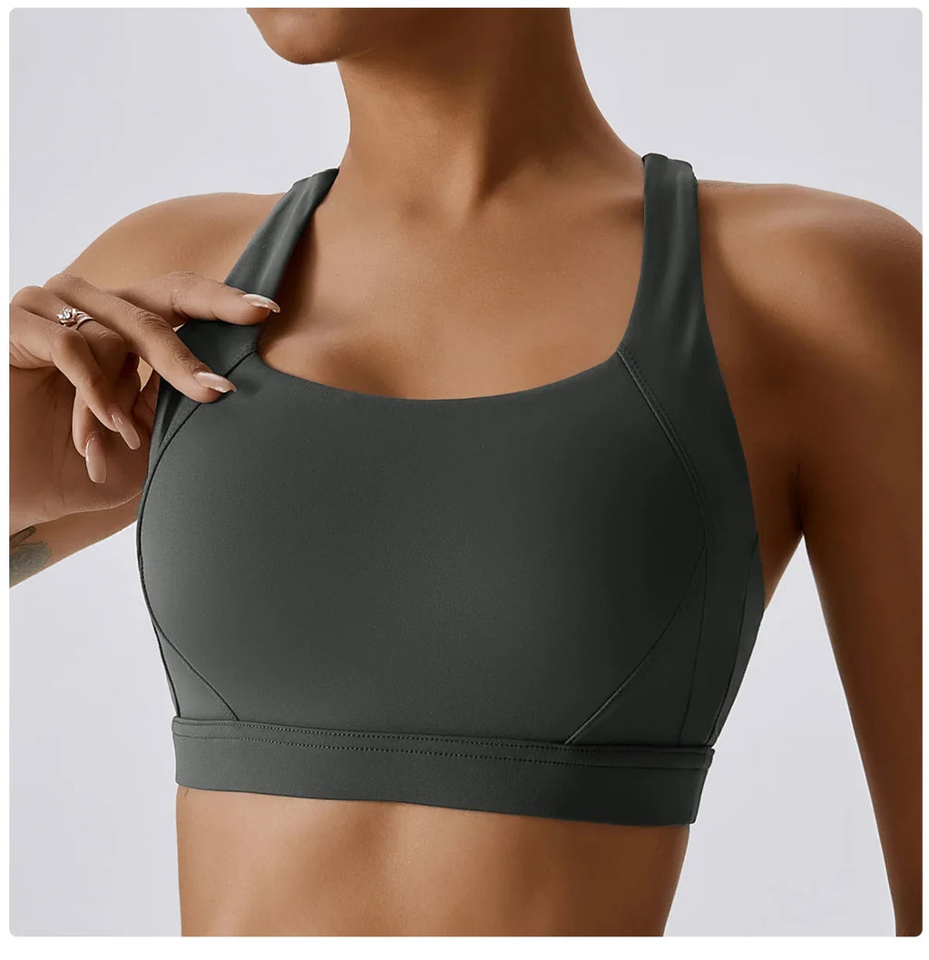 Crossed Shoulder Strap Yoga Bra Chest Pad Running Sports Bra Gym Top Women Stretch Pull Up Underwear Women Vest Fitness Tank Top