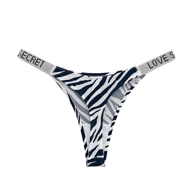 Letter Sexy Panties Women Thongs Rhinestones Diamonds G-string Sports Thong Low Waist Shorts Briefs T-back Fitness S-XL