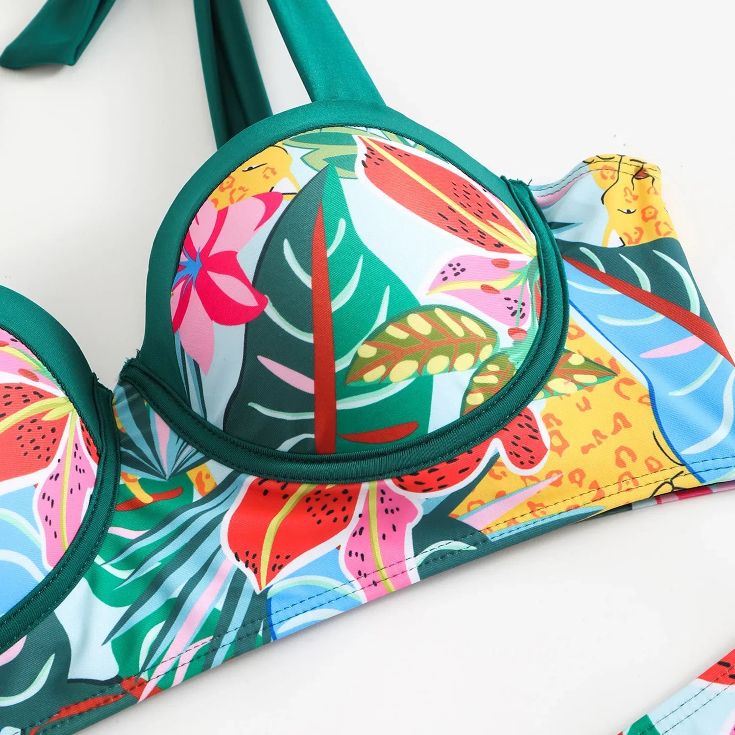 Vintage Green Leaves Print Bikini Set 2026 Women Tie Strap Push Up Underwire Long Skirt 3 Piece Swimsuit Bathing Suit Swimwear