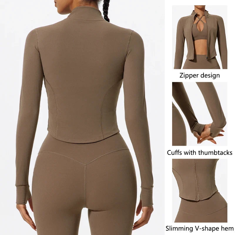 Hearuisavy Summer Ultra-Soft Fabrics Tight Sports Jackets Women Zipper Gym Yoga Clothes Female Quick-Dry Long Sleeve Sportswear