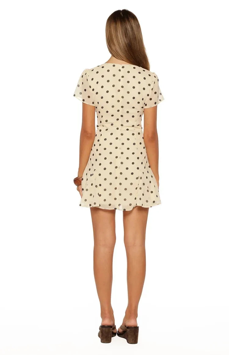 Female Party Dress Dresses Summer Dot Print Short Sleeve A-Line Dresses Streetwear Women Mini Dress V-Neck Elegant Clothes