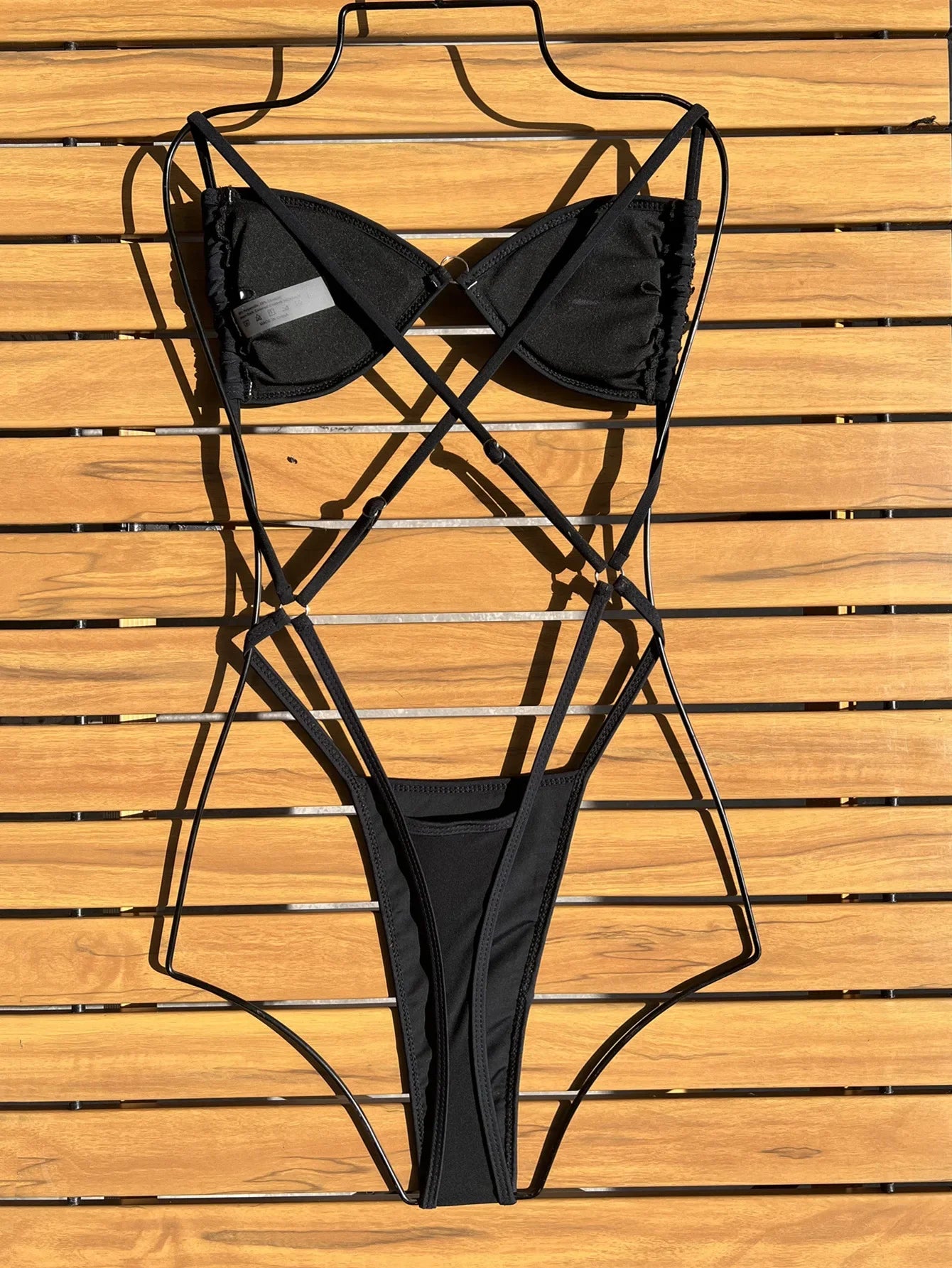 Shiny Sequin Black One Piece Swimsuit 2026 Women Sexy Hollow Out Backless Thong Bikini Summer Bathing Suit Swimwear Monokini