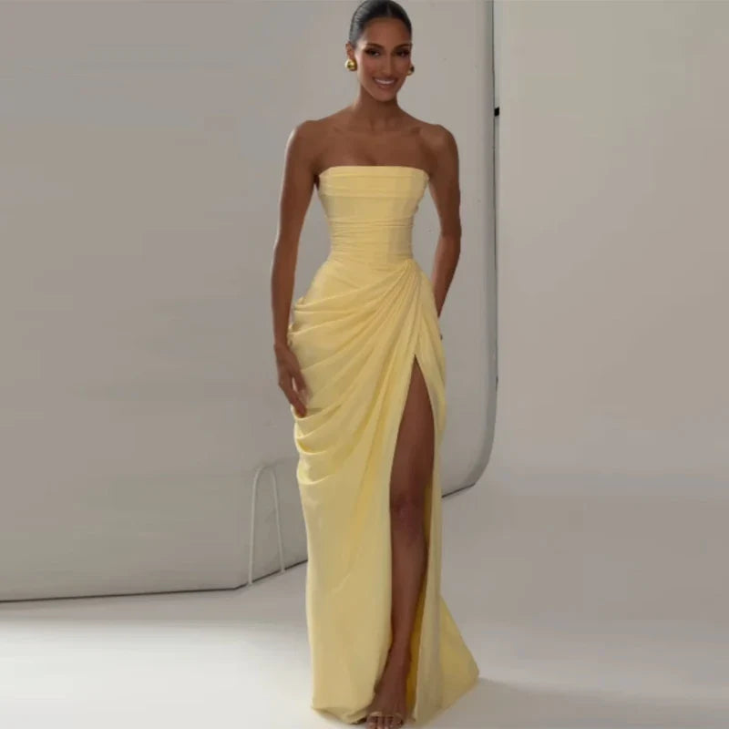 Elegant High Waist Bodycon Maxi Dress Strapless Pleated Hem Corset Party Robes Luxury Vestidos 2026 New Lady Evening Gowns