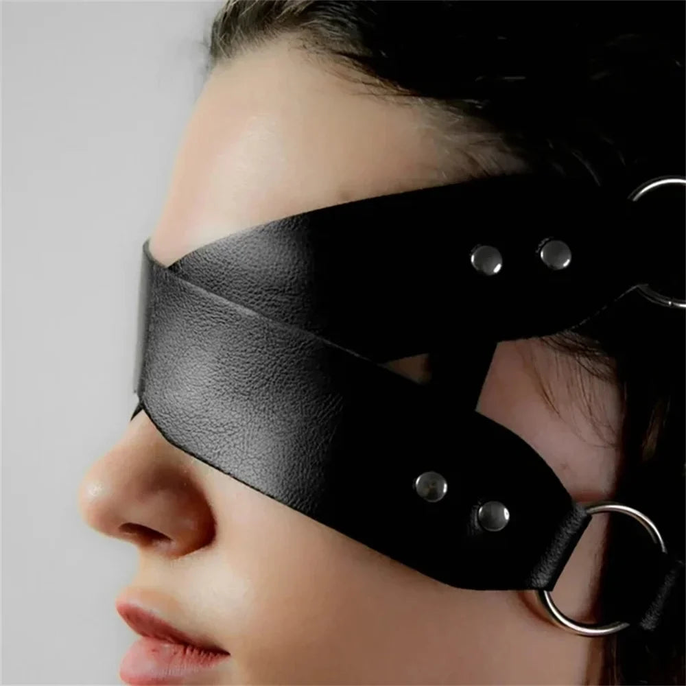 Cosplay Exotic Leather Mask Women Men Games Half Face Mask BDSM Bracelet Adjustable For Couples Bondage Set Adult Toys Supplies