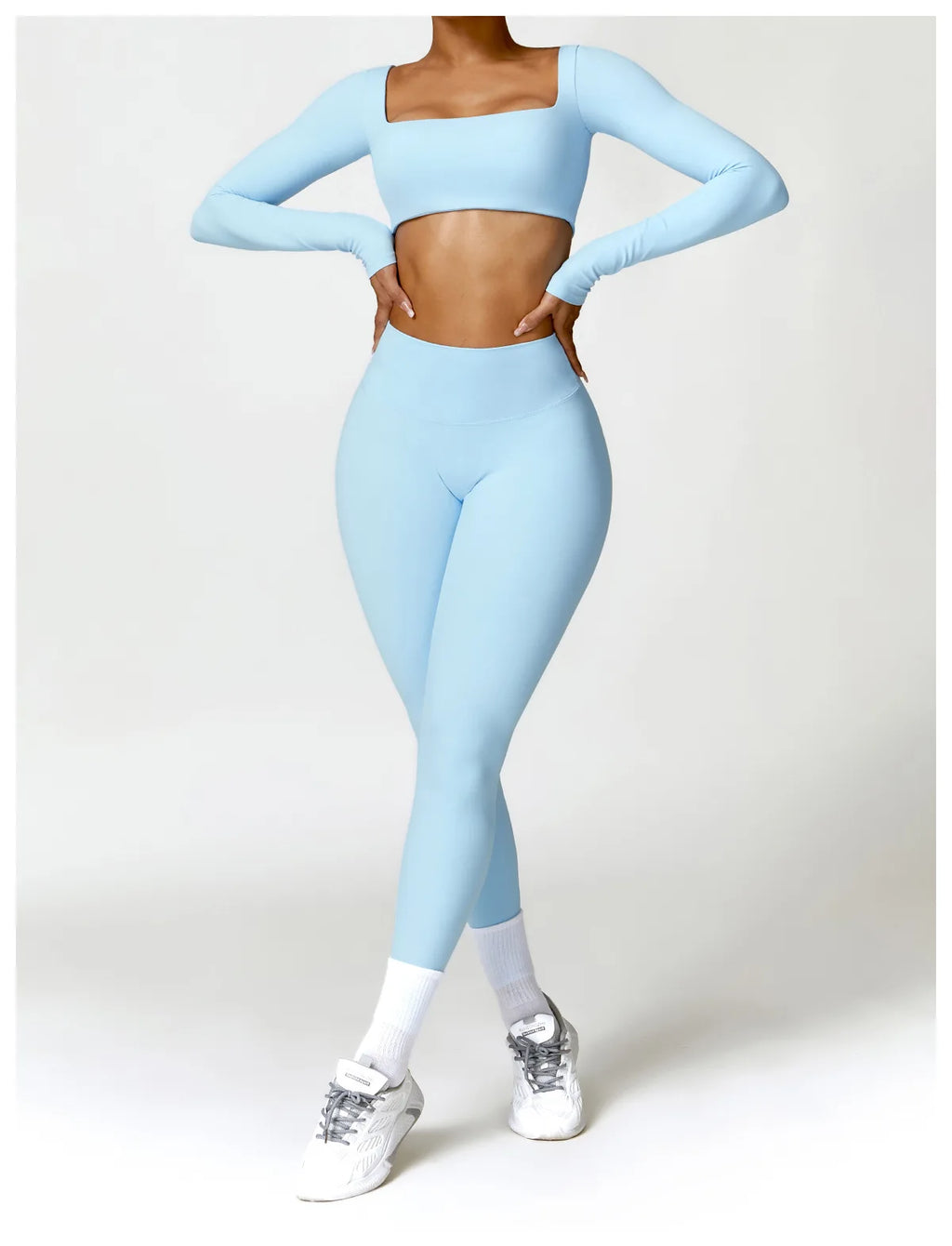 Hearuisavy Summer Casual Quick Dry Sportswear Women Square Neck Gym Top Women Fitness Sports Crop Top Long Sleeve Yoga Clothing
