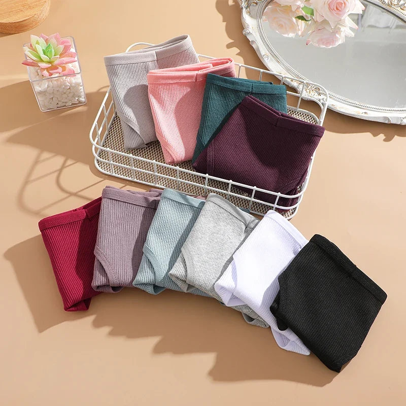 3PCS Cotton Women's Panties Sexy Comfortable Underwear Female Low Waist Stripe Briefs Solid Color Breathable Soft Lingerie M-XL