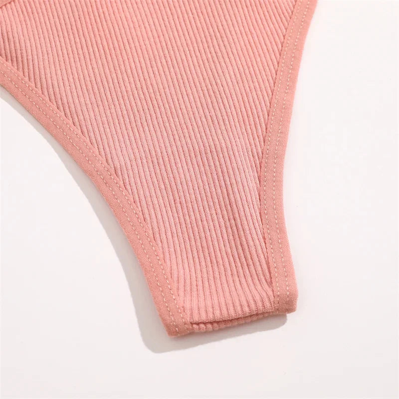 2PCS Women Sexy Cotton Panties Two Belts Hollow Out G-String Thongs Breathable Underwear for Female Solid Color Lingerie S-XL